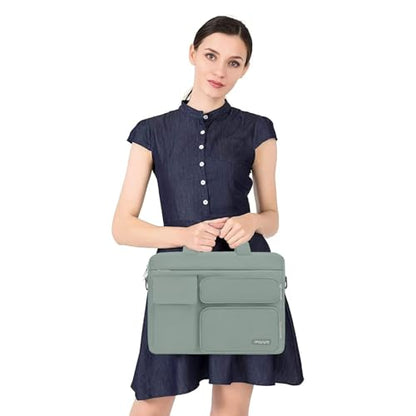 MOSISO Laptop Shoulder Bag 15.6 inch, 15-15.6 inch Computer Bag | Compatible with MacBook Pro 16 inch, HP, Dell, Lenovo with 2 Raised&1 Flapover&1 Horizontal Pocket&Handle&Belt, Antique Green - color: Antique Green, size: 16 inch