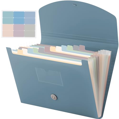 Cholemy Expanding File Folder 13 Pockets File Organizer with Labels A4 Letter Size Receipt Document Organizer Plastic Expandable Filing Folders for School Teacher Student Office Home(Blue) - color: Blue