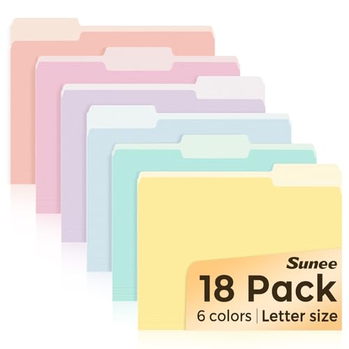 SUNEE File Folders, 18 Pack Manilla Folders 8.5 x 11, Colored File Folders Home Office School Supplies for Documents Files Paper, 6 Soft Colors - color: Soft Colors