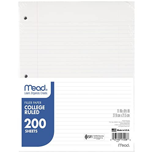Mead Economical Filler Paper, College Ruled, 11 x 8-1/2, 200 Sheets - size: Pack of 1, style: 200 Sheets