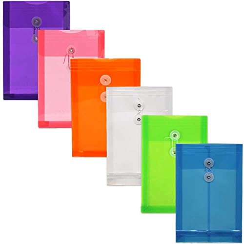 JAM PAPER Plastic Envelopes with Button & String Tie Closure - 6 1/4 x 9 1/4 - Assorted Colors - 6/Pack - color: Assorted, size: 6 x 9