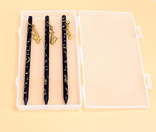 PUNK Artist Pencil Music Note Pre-Sharpened Pencils Charcoal Pencil with Diamond Top & Beautiful Musical Instruments Gold Plated Pendant(8 Pcs)