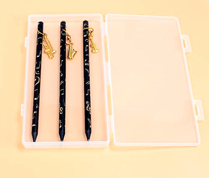 PUNK Artist Pencil Music Note Pre-Sharpened Pencils Charcoal Pencil with Diamond Top & Beautiful Musical Instruments Gold Plated Pendant(8 Pcs)