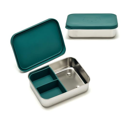 Stainless Steel Bento Box for Kids Adults, Toddler Lunch Box Containers with Silicone Lid,Removable 3 Compartment Design,Leakproof Snack Container, BPA Free, Dishwasher Safe-(1200ml,Dark Green) - color: Dark Green
