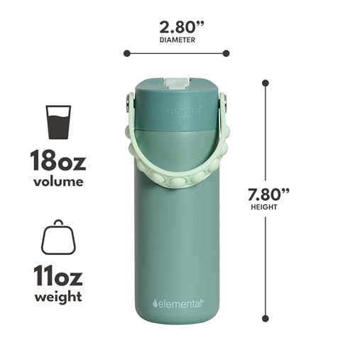 Elemental Insulated Kids Water Bottle, Stainless Steel Water Bottle with Straw Lid & Pop-It Handle, Leak-Proof Water Bottles for School, Boys or Girls, Travelling and Sports, 18oz - Sage - color: Sage