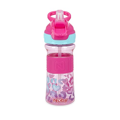 Nuby Thirsty Kids Flip-It No-Spill Toddler Sippy Cup with Soft Spout - 12 oz - 18+ Months - Pink Leopard - Back to School Essentials - color: Pink Leopard, size: 12 Ounces