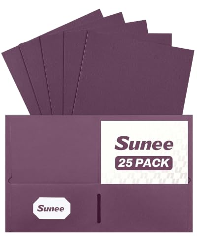 SUNEE Two Pocket Folders, 25 Pack File Folders with Business Card Slot, Textured Paper, Fit Letter Size Paper, Paper File Folder for School Office Home Business, Burgundy - color: Burgundy