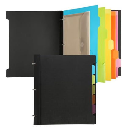Pivotable Refillable Notebook, 3 Ring Binder Notebooks 1 Inch, Notebook with Dividers and Pockets, Folder Notebook, Flexible Binder, Soft Binders 3 Ring, Foldable Binder- Black - color: 1 Pcs Black