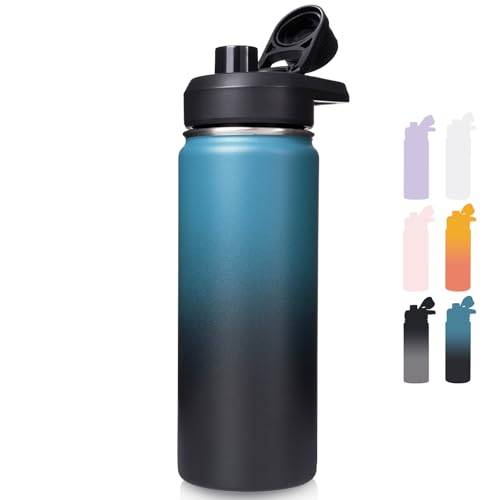 Fijinhom Insulated Water Bottle with Handle, 304 Stainless Steel Water Bottles with Wide Mouth, Double Wall Vacuum Sports Water Bottle, BPA Free, Keep Cold and Hot, 18 Ounces, Blue&Black - color: Blue/Black, size: 18 Ounces