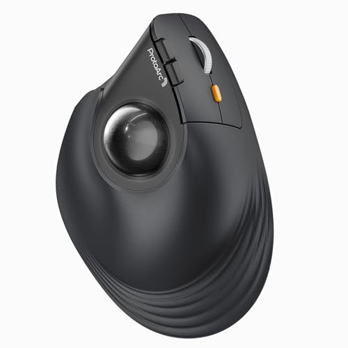 ProtoArc EM05 Vertical Trackball Mouse, Ergonomic Wireless Trackball Mouse | 62 tilt angle reduce wrist strain. Bluetooth & 2.4G for Windows/macOS. Quiet clicks for office. Ideal for narrow desks - color: Gray