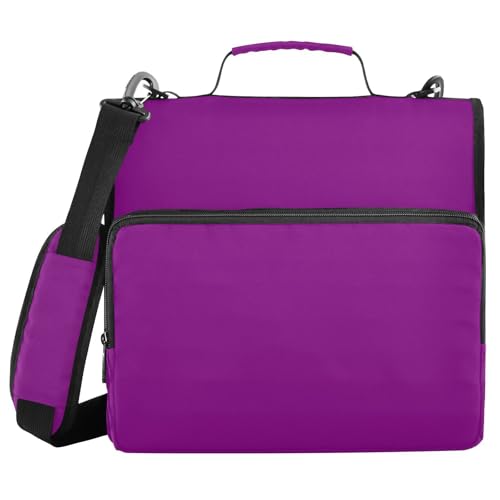 3 Rings 1.5 inch Zipper Binder with Shoulder Strap Waterproof Document Organizer for School Purple Red - color: Purple Red