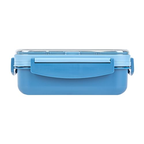 Restaurantware Bento Box 1 Count 44 Ounce Plastic Lunch Box With Cutlery, Leakproof Microwave-Safe Meal Prep Container Reusable Versatile Blue for Travel - size: 1 Count, style: 44 oz - Blue