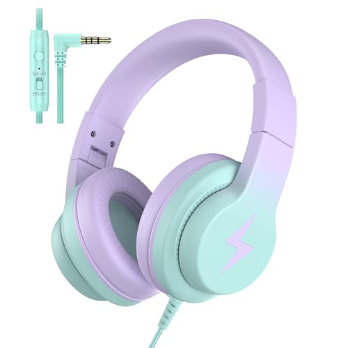Candy Bila Kids Headphones, Wired Headphones for Kids Over Ear with Microphone, Foldable Headphone for Learning & Entertainment, Gradient Purple - color: Light Purple