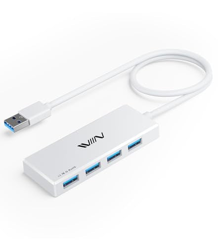 USB 3.0 Hub,4 Port USB Splitter Extender Portable Adapter Multiport Data Hub for Laptop,Xbox, Flash Drive,HDD,Console,Camera,Keyborad,Mouse Windows,Mac OS PC,Not Designed to Charge Devices-White