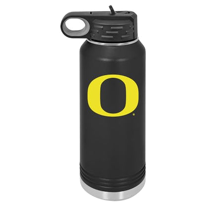 University of Oregon 32oz Stainless Steel Double Walled Black Beverage Bottle with Flip Straw Spout - College Gear for Playoff Season – For Office, Home or Auto – Show your Ducks Pride - style: Oregon / Black