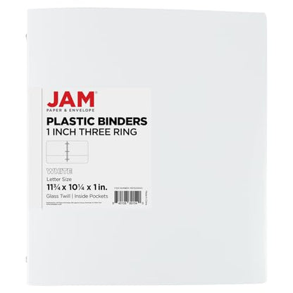JAM PAPER Plastic 1 inch Binder - White 3 Ring Binder - Sold Individually - color: White, size: 1 inch