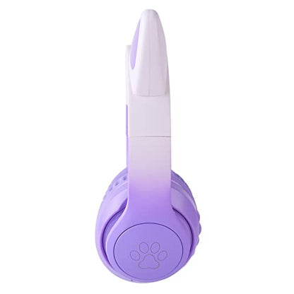 Cat Ear Kids Headphones Bluetooth, LED Light up Wireless/Wired Mode Over Ear Headphones with Build in Microphone for School/Travel (Purple) - color: Purple