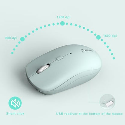 Silent Keyboard and Mouse Combo Wireless,ful-Sized Wireless Keyboard and Adjustable DPI Mouse, 2.4GHz USB Receiver, Keyboard and Mouse for PC, Windows, MAC, Desktop, Laptop (Mint Green-B) - color: Mint Green and white-B
