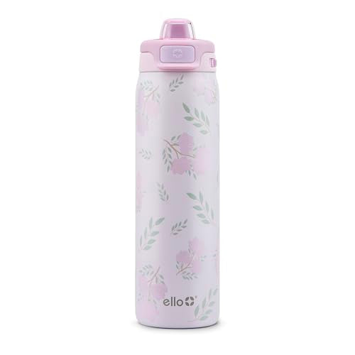 Ello Pop & Fill Insulated Stainless Steel Water Bottle with Quick Fill Lid, Leakproof Locking, Sip or Chug Spout, BPA-Free, Double Wall Vacuum Insulated for Sports, Travel & School- 22oz / 32oz / 40oz - color: Blossom Bliss, style: 22oz