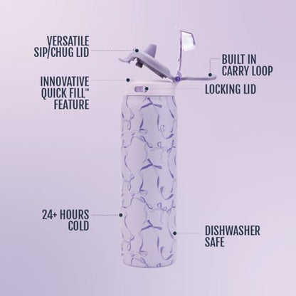 Ello Pop & Fill Insulated Stainless Steel Water Bottle with Quick Fill Lid, Leakproof Locking, Sip or Chug Spout, BPA-Free, Double Wall Vacuum Insulated for Sports, Travel & School- 22oz / 32oz / 40oz - color: Take a Bow, style: 22oz