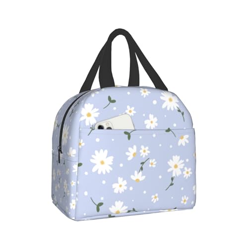 Nerxy Insulated Lunch Box Daisy Flower Lunch Bag Spring Floral Reusable Bag Flowers Blue Cooler Tote Bags for Kids Teens Adults Girls Boys Picnic Travel Work School - color: Daisy Blue