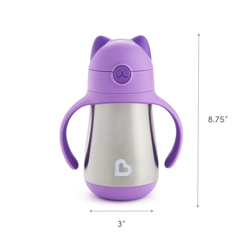 Munchkin Cool Cat Sippy Cup with Straw for Toddlers, Stainless Steel Straw Cup, 8 Ounce, Purple - color: Purple, size: 8 ounces