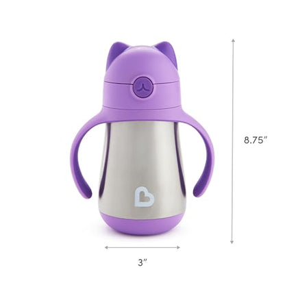Munchkin Cool Cat Sippy Cup with Straw for Toddlers, Stainless Steel Straw Cup, 8 Ounce, Purple - color: Purple, size: 8 ounces