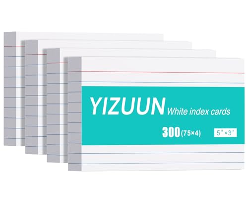 YIZUUN Index Cards 3x5, 300 Pack, Heavy Ruled Index Cards, Notecards 3x5 Lined, Flash Cards for Studying, Note Cards for Office, Home and College, White, 4 Packs of 75 Pack - color: White, size: 3 x 5