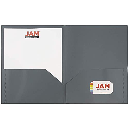 JAM PAPER Plastic 2 Pocket POP Folders - Durable School Folders - Grey - 6/Pack - color: Grey, size: 6 Per Pack
