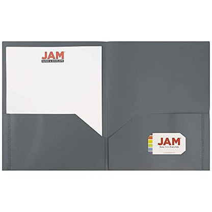 JAM PAPER Plastic 2 Pocket POP Folders - Durable School Folders - Grey - 6/Pack - color: Grey, size: 6 Per Pack
