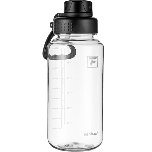 Fanhaw 32 oz Clear BPA-Free Tritan Water Bottle with Fast-Flow Spout Lid, BPA-Free & Leak-Proof Wide-Mouth Reusable Bottle for Gym, School & Office, Back to School Essentials (Clear&Black) - color: Clear&Black, style: 32 Ounces