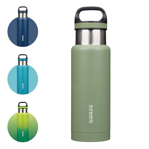 BJPKPK Insulated Water Bottle 18OZ Stainless Steel Water Bottle with Handle Double Walls Vacuum Insulated BPA Free Flask, Forest Green - color: Forest Green, size: 18 Ounces