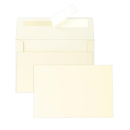 Silunkia 100 Packs Cream Blank Note Cards and Envelopes 4 x 6 Heavyweight Single Panel Cardstock and A4 Envelopes Printable Self Seal for Wedding Invitations, Greeting Cards, Birthday, Valentines - color: Cream, size: 4x6-100pcs
