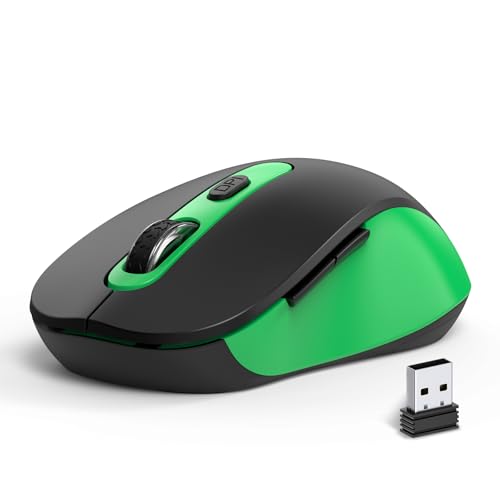 Wireless Mouse for Laptop, PC, Chromebook, Mac, MacBook, Silent Wireless Mouse with USB Nano Receiver, Side Button, 2400 DPI, Anti Slip Roller, 6 Button Ergonomics Cordless Computer Mice - Black Green - color: AT258-Green & Black