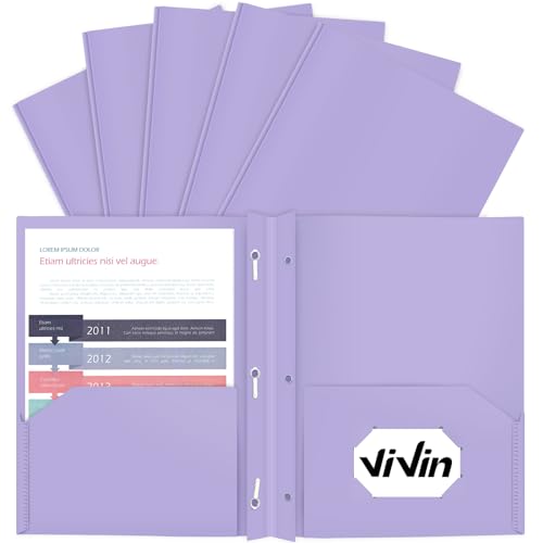 ViVin 12 Pack Heaty Duty Plastic Folders, 2 Pocket Poly File Plastics Folders with 3-Prong Fasteners, Pastel Color Plastic Folder for Letter Size Sheet, School Folder Kids Folder (Light Purple) - color: Light Purple, size: 12 PACK