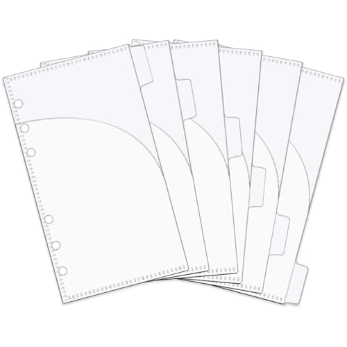 1 Pack A6 Dividers with Tabs and Pockets Binder Pockets Smooth Clear PP Budget Cash Envelopes 0.2mm Thick Double Pockets Index Dividers Outside Loading Money Organizer - color: Clear, size: A6 - 6 Tabs