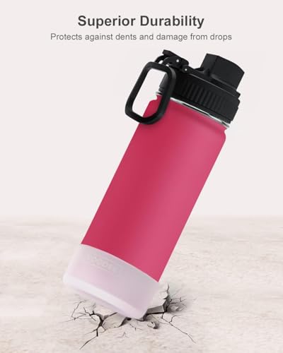 koodee 16 oz Water Bottle Stainless Steel Double Wall Vacuum Insulated Water Bottle for School, Wide Mouth Water Flask with Straw (Canyon Red) - color: canyon-red-A, size: 16 Ounces