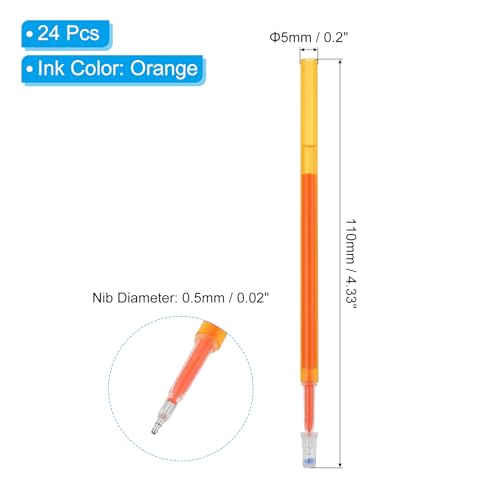 PATIKIL Erasable Gel Pen Refills, 24 Pcs Gel Ink Pens Refills Press Click Pen Fine Point 0.5mm Retractable Pens for Planner Writing Painting, Orange - color: Orange