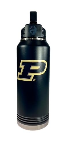 Purdue University Boilermakers 32oz Stainless Steel Double Walled Hot/Cold Vacuum Insulated Water Bottle Pop-Up Sippy Lid - March Madness and Tailgate Pride – For Gym, Pool, Beach, Auto and Office - style: Purdue / Black