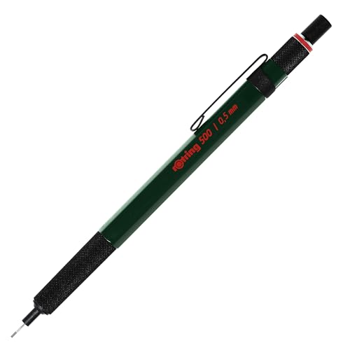Rotring 500 Mechanical Pencil, Green Hexagonal Plastic Barrel and Non-Slip Textured Metal Grip, 0.5mm, HB Lead, 1 Count - color: Green