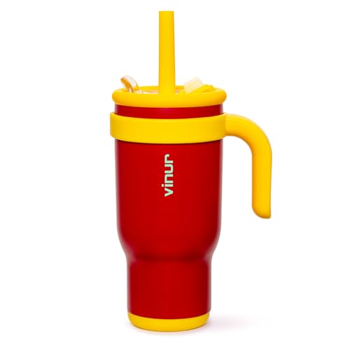 VINUR Insulated Tumbler with Handle 17 oz Stainless Steel Double Wall Vacuum Tumbler Travel Water Cup with Lid and Straw(Canyon Red) - color: Canyon Red, size: 17 Ounces
