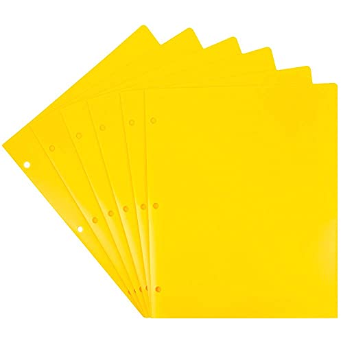 JAM PAPER Heavy Duty Plastic 3 Hole Punch Pocket Folders - Extra Tough School Folders - Yellow - 6/Pack - color: Yellow, size: 6 Per Pack
