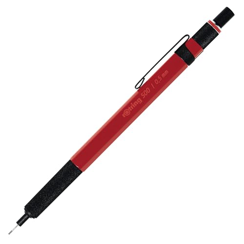 Rotring 500 Mechanical Pencil, Red Hexagonal Plastic Barrel and Non-Slip Textured Metal Grip, 0.5mm, HB Lead, 1 Count - color: Red