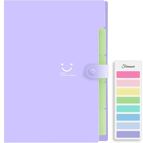 Forvencer Accordion File Organizer, Letter Size, 5 Pocket Expanding File Folder, Cute File Folder with Labels, Portable File Organizer for School Office Supplies, Folders for Documents, Purple - color: Purple, style: 5 Pockets