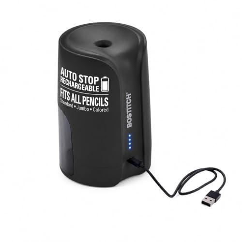 Bostitch Portable Rechargeable Battery Vertical Pencil Sharpener Helical Blade for No.2/Colored Pencils, Black - color: Black, style: Classroom