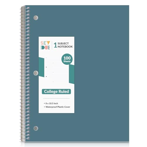 SKYDUE 8"x10.5" Spiral Notebook - College Ruled 100 Sheets, 1 Subject Notebook for School & Office, 3-Hole Punched Paper, Blue - color: Blue