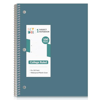 SKYDUE 8"x10.5" Spiral Notebook - College Ruled 100 Sheets, 1 Subject Notebook for School & Office, 3-Hole Punched Paper, Blue - color: Blue