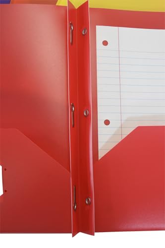 School Smart 2-Pocket Poly Folders with Fasteners, Red, Pack of 25 - color: Red, style: Fasteners