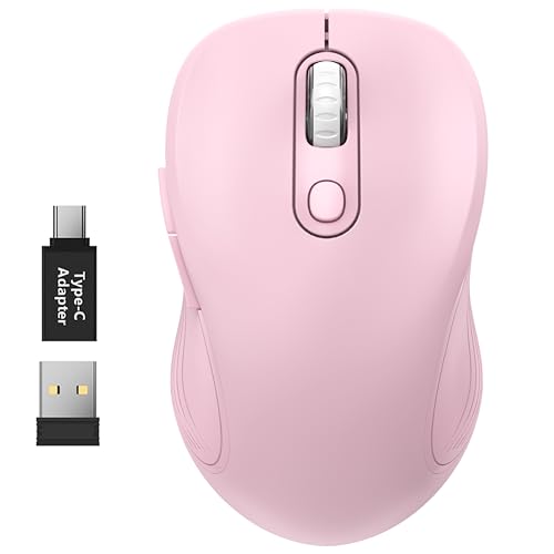 WisFox 2.4GHz Wireless Mouse for Laptop, Ergonomic 6-Button, Blush Pink | 2.4GHz Wireless, 3 DPI Levels, Type-C Adapter, Plug & Play, Quiet, Wireless Mice for Windows Mac PC Notebook Computer Mouse - color: Blush Pink