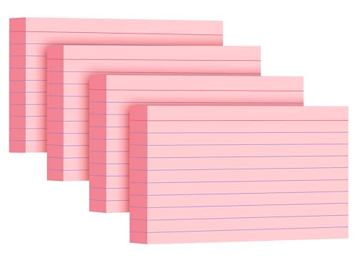 YIZUUN Pink Index Cards 3x5, 200 Pack, Ruled Index Cards, Flash Cards for Studying, Heavy Note Cards for Office, Home and College, 4 Packs of 50 - color: Pink, size: 3 x 5